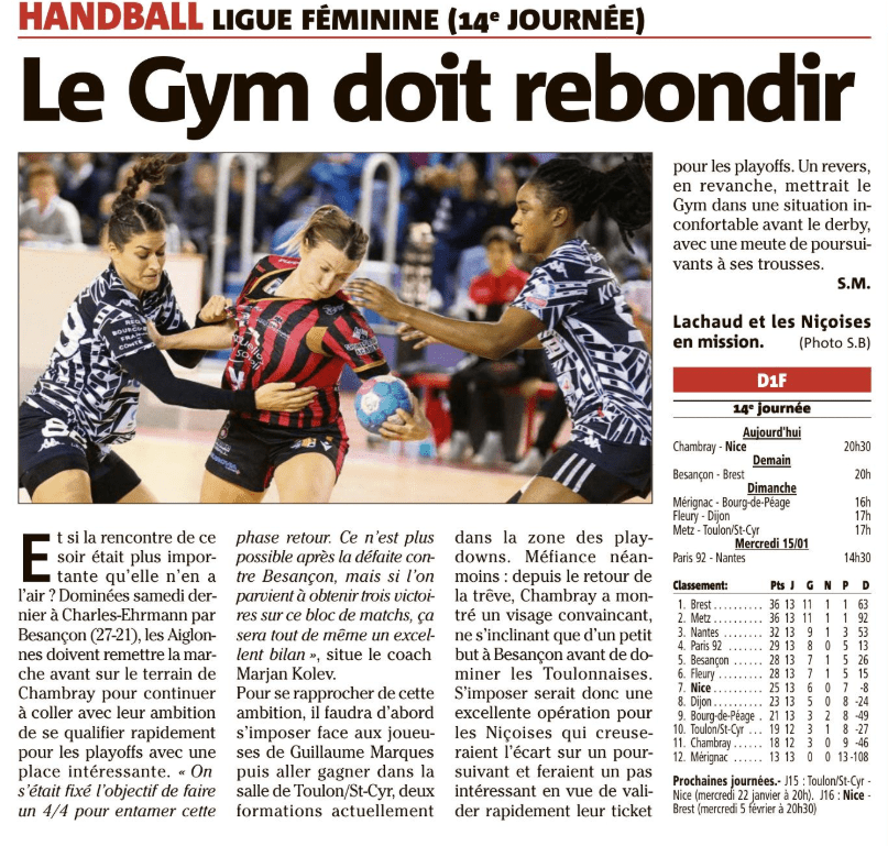 OGCN Handball Le Gym doit rebondir