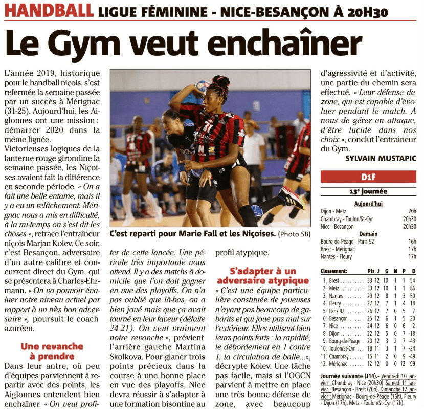 OGCN Handball Le Gym veut enchainer