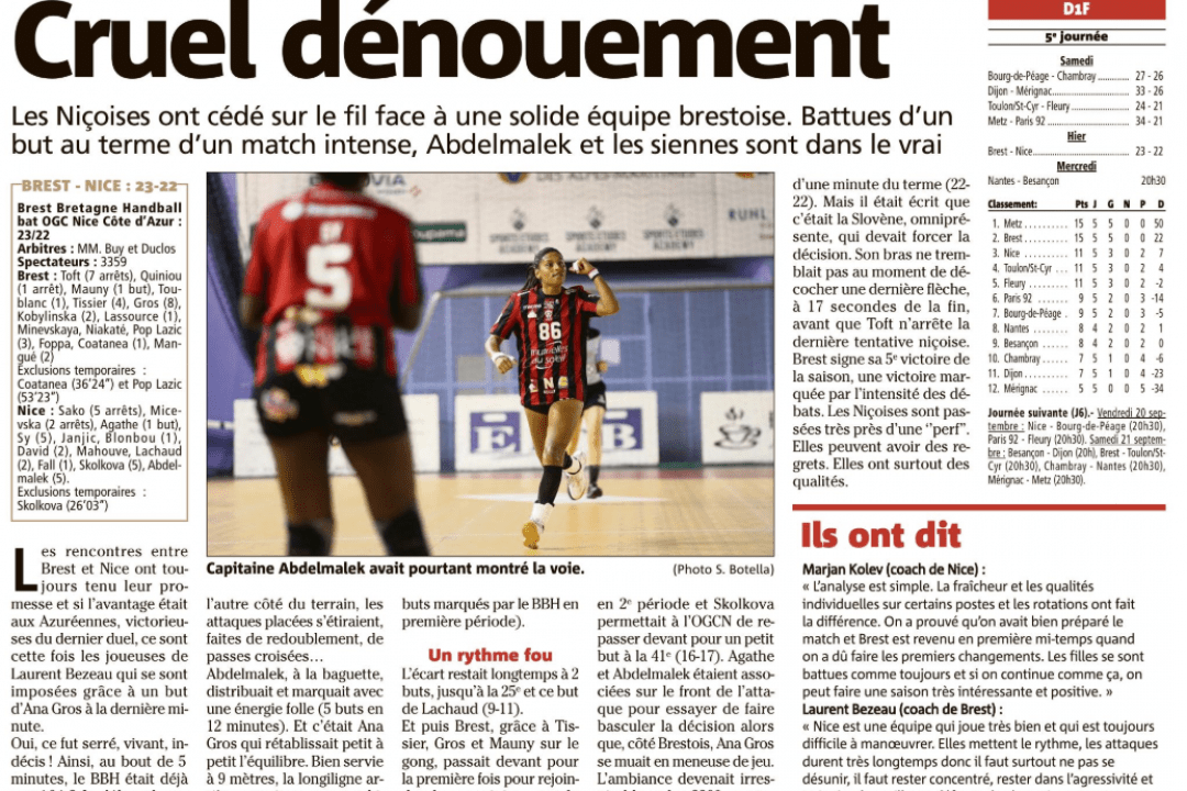 OGCN Handball Cruel dénouement