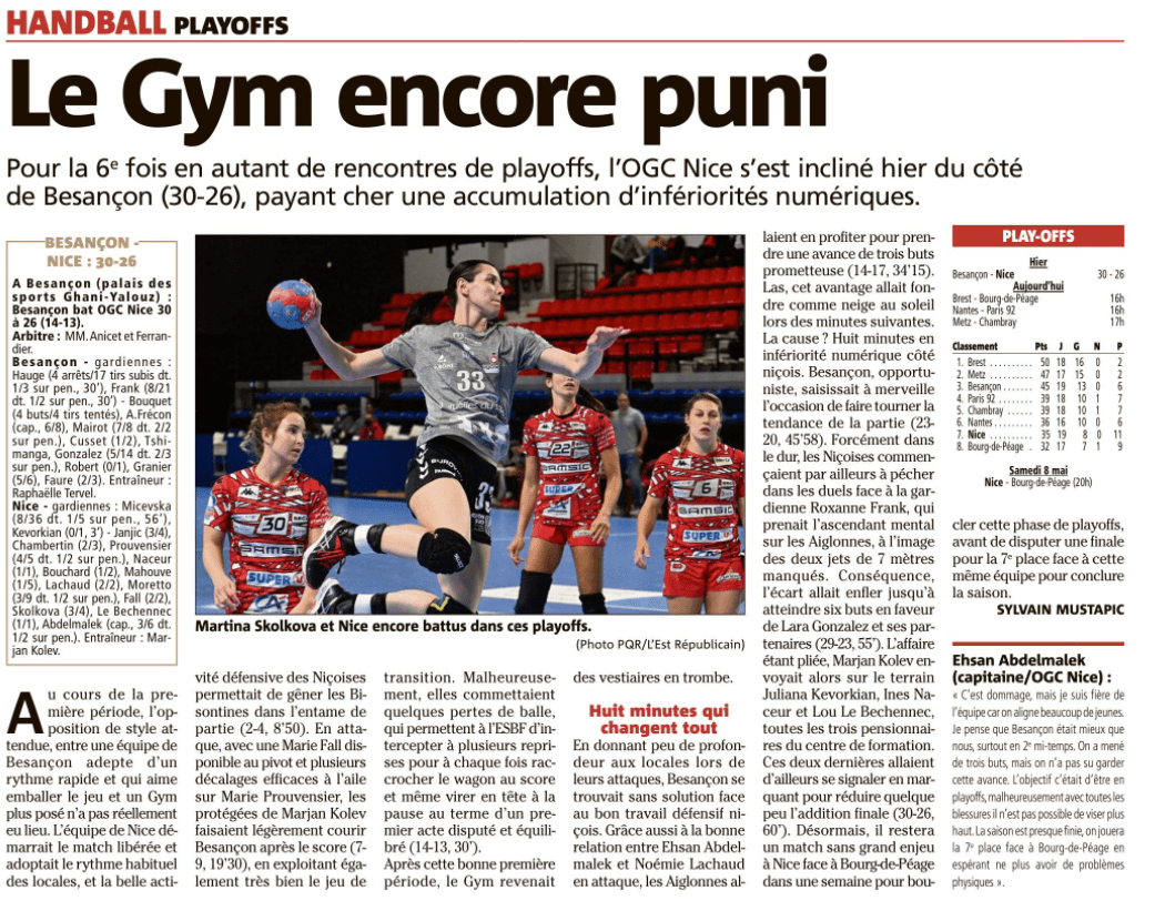 OGCN Handball Le Gym encore puni