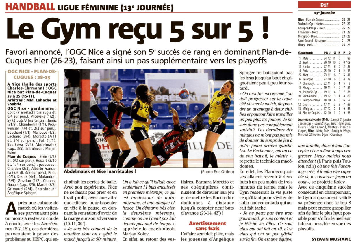 OGCN Handball reçu 5 sur 5