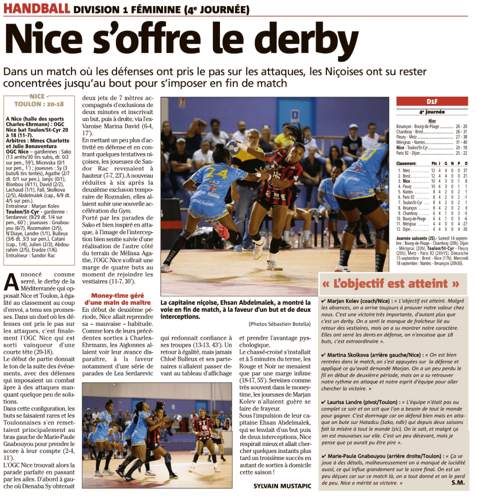 OGCN Handball Nice s'offre le Derby