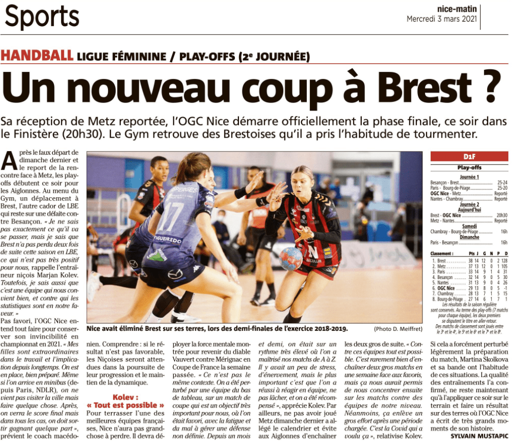 OGCN Handball Un nouveau coup à Brest